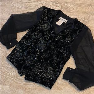 Vintage another thyme sheer sleeve glitter top 90s